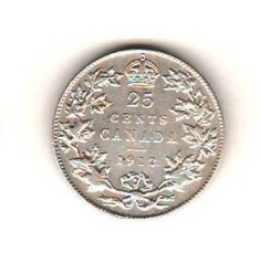 SV * Canada 25 CENTS 1912 * ARGINT .900 * Regele George V * AUNC * RARA !