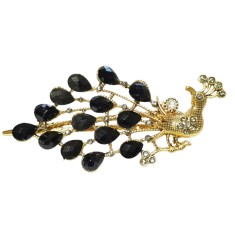 Clama de par in forma de Paun, Vintage, 13 cm, Negru, 80BJ
