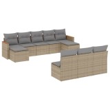 Cumpara ieftin Set canapele de gradina, 10 piese, cu perne, bej, poliratan