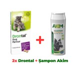 Antiparazitar intern c&acirc;ini, DRONTAL 2 tablete + Șampon antiparazitar extern AKIM 200 ml