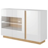 Cumpara ieftin Comoda cu sticla si pal natur stejar Grandson alb lucios City 139x40x91 cm