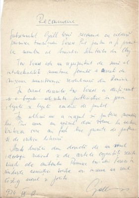 A3263N Document scris și semnat olograf de G&amp;aacute;ll Ernő, 1974 foto