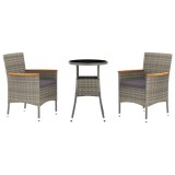 Cumpara ieftin Set bistro de gradina cu perne, 3 piese, gri, poliratan