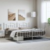 Cadru Pat Metalic vidaXL Alb 193x203 cm cu Tăblie, Spațiu Depozitare, Suport Saltea