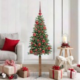 VidaXL Brad de Crăciun subțire Verde 150 cm PVC și lemn de PIN masiv 3394851