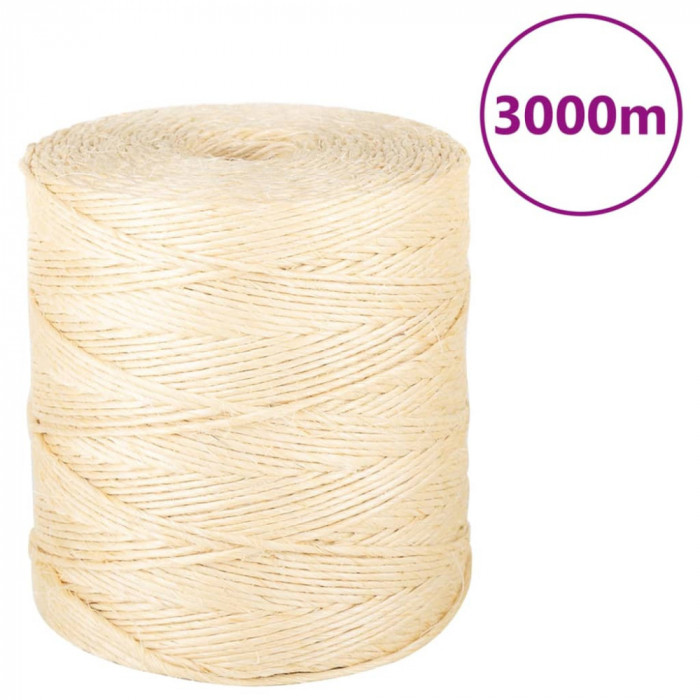 vidaXL Fr&acirc;nghie, 3000 m, sisal 100%, 2 mm