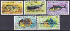 DB1 Fauna Marina Pesti St. Vincent cu supratipar Carnaval 1977 5 v. MNH