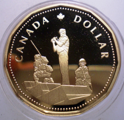 5.110 CANADA 1 ONE DOLLAR 1995 PROOF AURIT PEACEKEEPING MONUMENT 43.293ex. foto