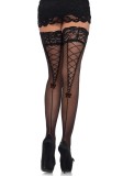 Ciorapi Sheer Stay Up Faux Lace, Leg Avenue, negru, S-L
