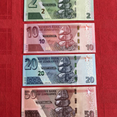 ZIMBABWE - Lot 2+10+20+50 DOLLARS / 2020. UNC.