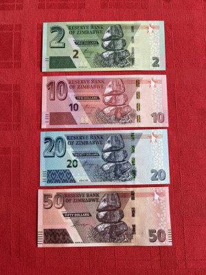 ZIMBABWE - Lot 2+10+20+50 DOLLARS / 2020. UNC. foto