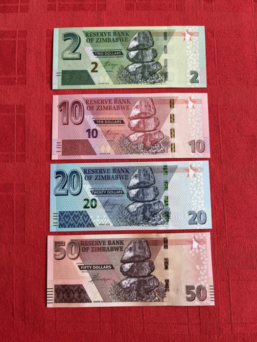 ZIMBABWE - Lot 2+10+20+50 DOLLARS / 2020. UNC.