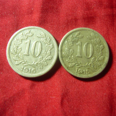 2 Monede 10 halleri 1915 si 1916 , Cu-Ni-Zn , cal. F.Buna