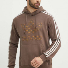 adidas Originals hanorac de bumbac barbati, culoarea bej, cu glugă, cu imprimeu, IS0259