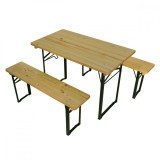 Cumpara ieftin Set berarie TRAVEL din lemn masiv de rasinos 110 cm x 50 cm pentru gradina sau terasa o masa si doua banci culoare natur