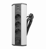 Prelungitor grup 3 prize schuko si 2 USB 2.1A pentru colt montaj pe blat sau birou 16A 3680W 230V cablu 1.8 metri 3G1.5