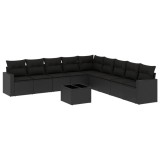 Cumpara ieftin Set canapele de gradina cu perne, 10 piese, negru, poliratan