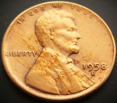 Moneda 1 CENT - SUA, anul 1958 D * cod 5205