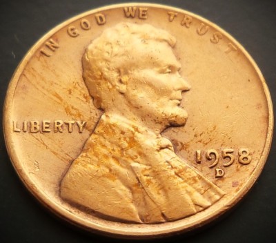Moneda 1 CENT - SUA, anul 1958 D * cod 5205 foto