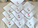 Set 10 Servete de masa Vintage din bumbac cu broderie manuala aplicata tip quilt
