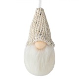 Ornament Brad Crăciun Gnome, H5xL10cm, Alb, Pălărie Tricotată Ecru, Oem