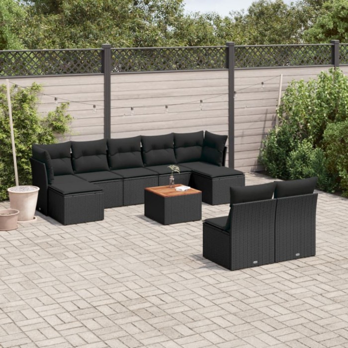 Gossi set canapele de gradina cu perne, 10 piese, negru, poliratan