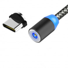 Cablu de incarcare USB - USB Type C, conector magnetic, cordon impletit, 1m. foto