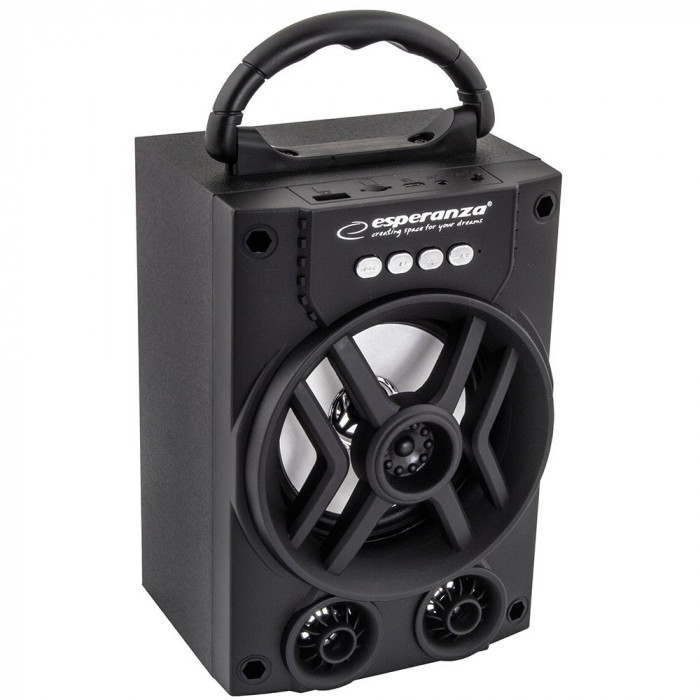 Boxa portabila 3.0 cu radio FM Esperanza Rhythm , card microSD, 800mAh, 280Hz-16kHz, 5W, 5V, 20 x 11 x 13cm, negru