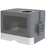 PawHut Litieră pentru Pisici cu Capac, Intrare Dublă, Sertar, Lopată, Gri