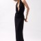 Rochie maxi decoltata cu sal, negru, material elastic, marime XS/S