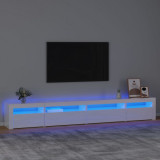 VidaXL Comodă TV cu lumini LED, alb extralucios, 270x35x40 cm