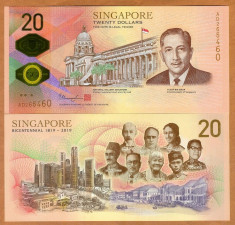 !!! SINGAPORE - 20 DOLARI 2019 , COMM - P NEW - UNC /POLIMER/ 200 ANI SINGAPORE foto