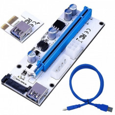 Riser PCI iUni V008S, PCI-E 1X - 16X, cablu 6 pini, USB 3.0, mining BTC, ETH foto