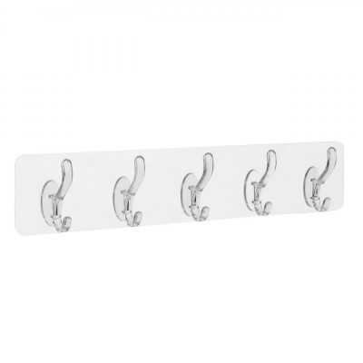 Cuier Autocolant, 5 C&amp;acirc;rlige, Transparent, Dimensiuni 35x7cm, Greutate Maximă 5kg, Plastic foto