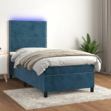 VidaXL Pat continental cu saltea&amp;LED albastru &icirc;nchis 80x200 cm catifea