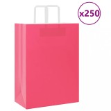 VidaXL Pungi de h&acirc;rtie 250 buc cu m&acirc;nere roz 32x17x44 cm