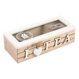 Cutie Ceai, 3 Compartimente, Lemn, Sticlă, Capacitate 1L, 24x10x7cm, Maro Natural