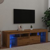 Dulap TV Gossi Stejar Artizanal 140 cm cu LED RGB, Lemn Prelucrat, 2 Usi, 4 Rafturi - Design Modern si Spatiu Depozitare