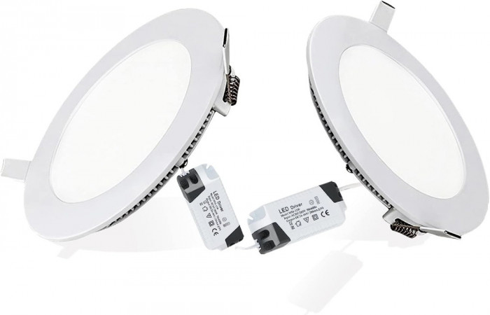 Set 2 bucati Plafoniera LED de tavan incastrata, 9W, 810LM, ultra-subtire cu instalare rapida, 3000K alb cald, pentru dormitor, sufragerie, birou, hol