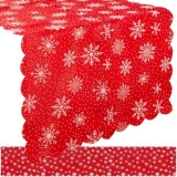 Traversa de masa de Craciun 220x35 cm Ruhhy, rosie cu fulgi