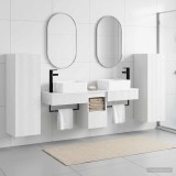 Cumpara ieftin Set dulap baie 5 buc. Alb foarte lucios 136 x 35 x 80 cm