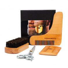 Set ingrijire barba Nature Power Yoshimoto, perie 118 x 124 mm, perie lemn, foarfeca otel