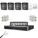 Sistem supraveghere video IP HiLook 4 camere 8MP 4K pentru locuinta sau spatii comerciale,Iluminare duala 30m,Microfon si difuzor,Alarma sonora si lum