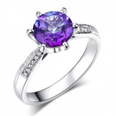 Inel Borealy Aur Alb 14K 2 Ct Purple Topaz 0.1 Ct Diamante Naturale foto