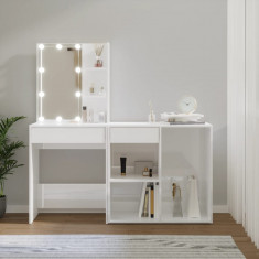 vidaXL Măsuță de toaletă cu LED / dulap alb extralucios lemn prelucrat