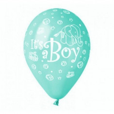 Baloane baietel Its A Boy din latex Aqua 32cm inscriptionate set 20 buc foto