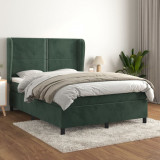 VidaXL Pat box spring cu saltea, verde &icirc;nchis, 140x190 cm, catifea