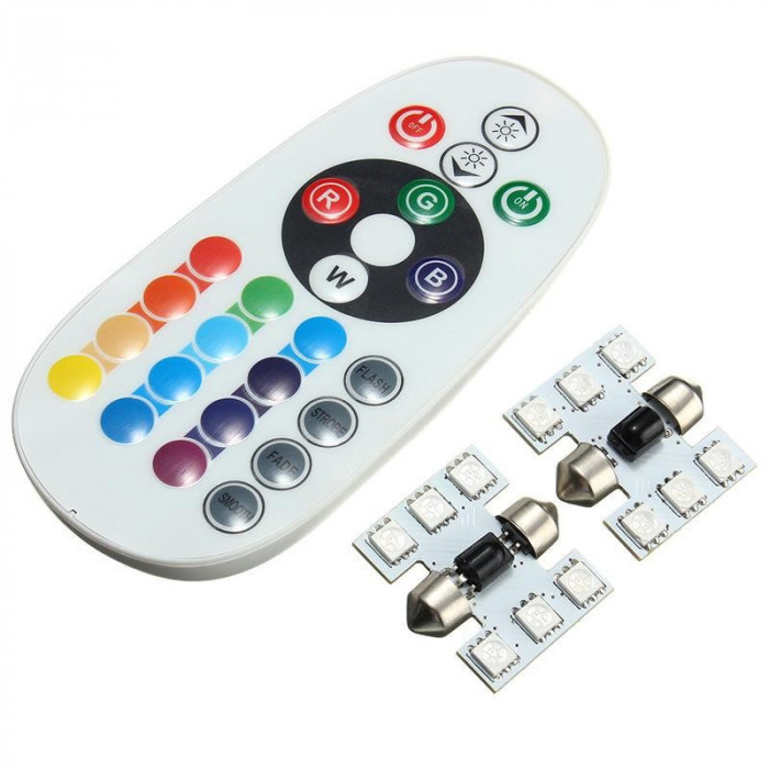 Led auto de interior, RGB, 41mm, Telecomanda, 12V, 1W