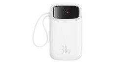 Baseus QPow 2 20000mAh 30W Power Bank cu 2 cabluri USB-C integrate - Alb