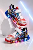 Adidasi cu lumini LED, Model Super Erou, Baieti, Piele ecologica, cu elemente